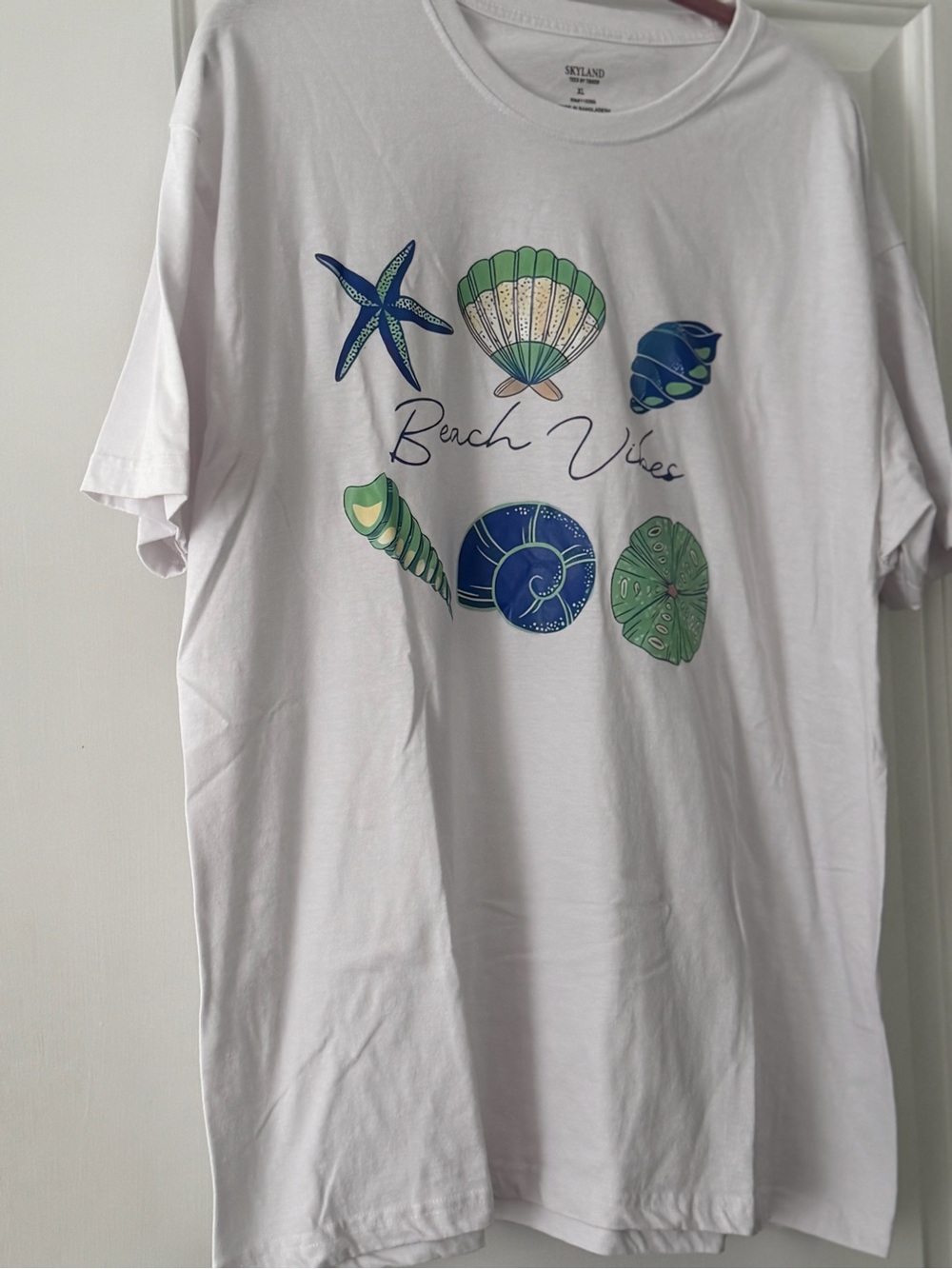 2/$13 Beach Vibes Shell Graphic Short Sleeve Tee - White